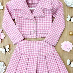 Little Treasure Tweed Blazer & Pleated Skirt Set | Pink